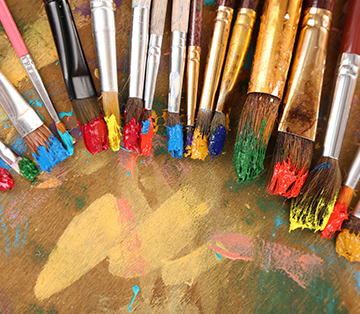 paint brushes and paints