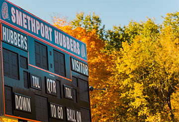 Smethport Hubbers scoreboard on football field