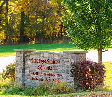 Smethport Area Schools stone welcome sign on campus